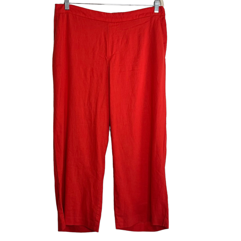 Old Navy Womens Cropped Wide Leg Pull On Pants Size 14 Dark Orange Linen Blend